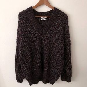 Mango Metallic V-neck Sweater in Plum/M